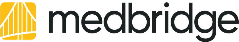 Medbridge logo with black text and a yellow bridge design on the left.